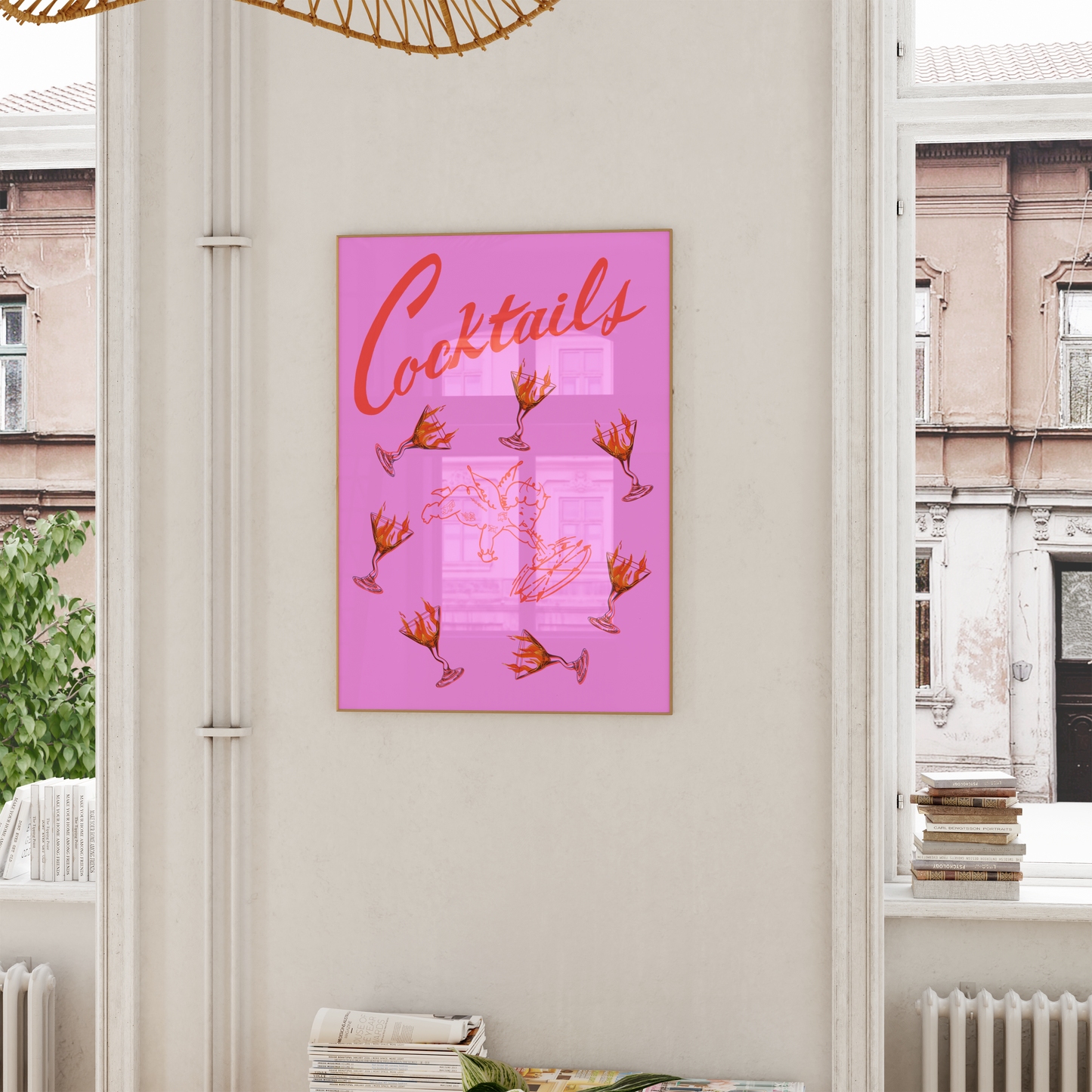Cherub Martini Cheers Digital Print, Alcohol Prints, Bar Cart Art, Bar Printable Art, Cocktail Wall Art, Kitchen Wall Decor, Martini Print, pink