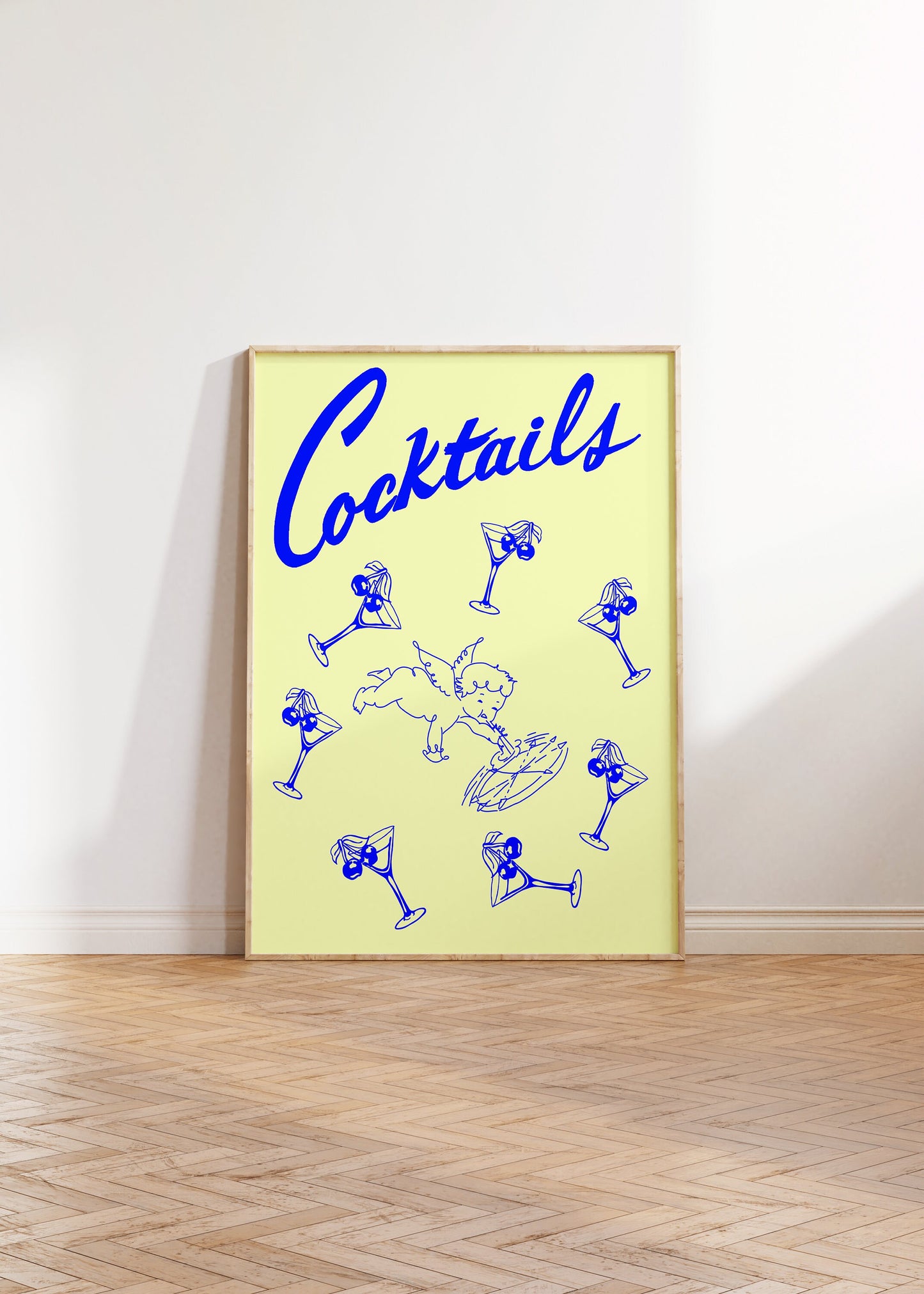 Cherub Cocktail Digital Print, Wall Cherub Art, Bar Cart Art, Home Decore, Kitchen Decor, Wall Art, Martini Art, Cocktail Glasses, Yellow Print