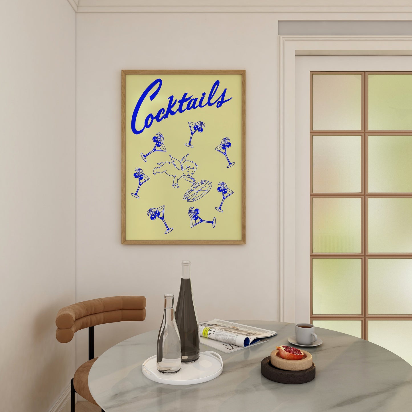 Cherub Cocktail Digital Print, Wall Cherub Art, Bar Cart Art, Home Decore, Kitchen Decor, Wall Art, Martini Art, Cocktail Glasses, Yellow Print