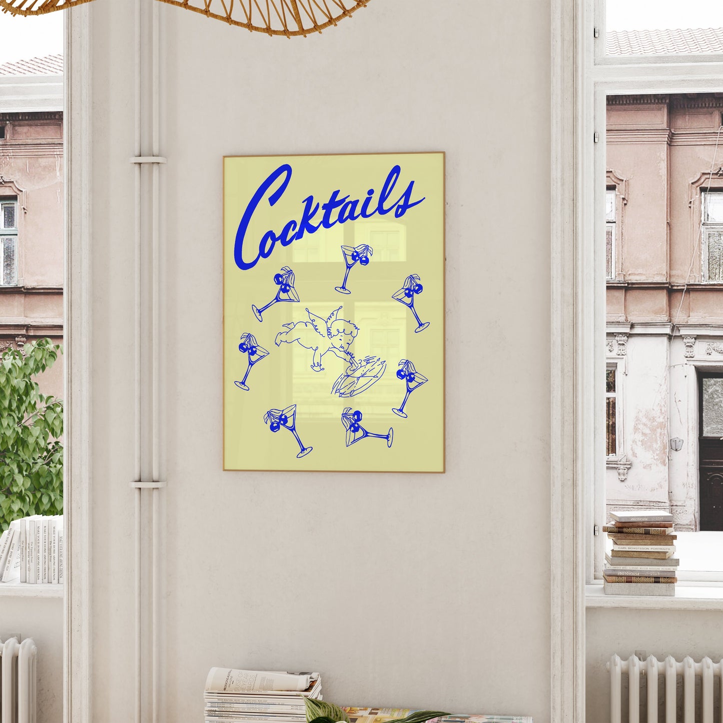 Cherub Cocktail Digital Print, Wall Cherub Art, Bar Cart Art, Home Decore, Kitchen Decor, Wall Art, Martini Art, Cocktail Glasses, Yellow Print