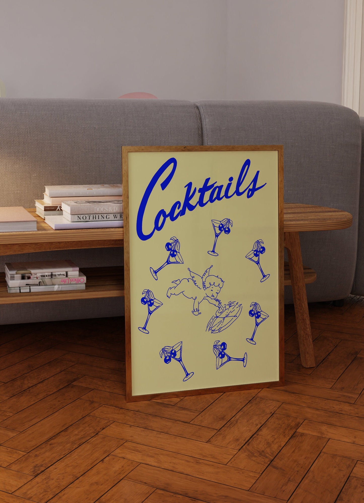 Cherub Cocktail Digital Print, Wall Cherub Art, Bar Cart Art, Home Decore, Kitchen Decor, Wall Art, Martini Art, Cocktail Glasses, Yellow Print