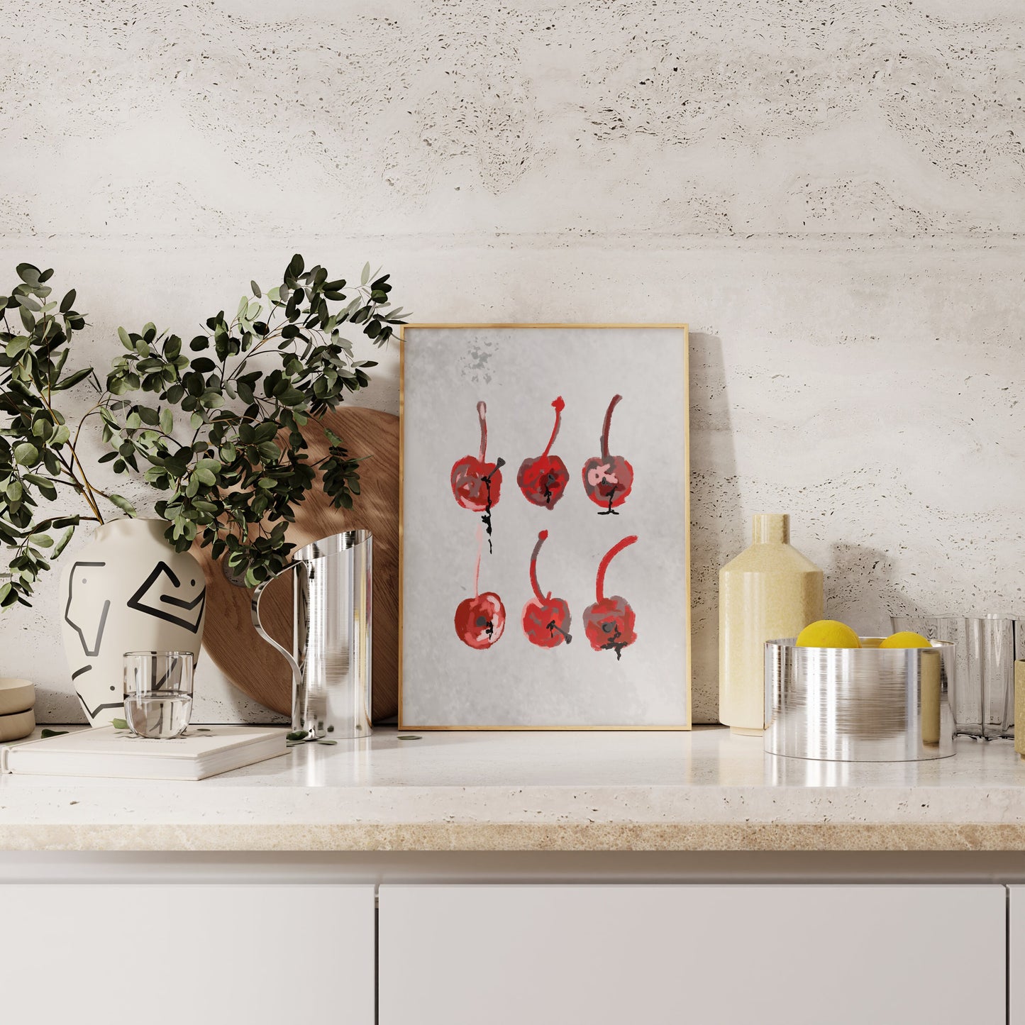 Cherries on Display Digital Print, Food Prints, Bar Cart Art, Bar Printable Art, Cocktail Wall Art, Kitchen Wall Decor, Cherry Print, Abstract