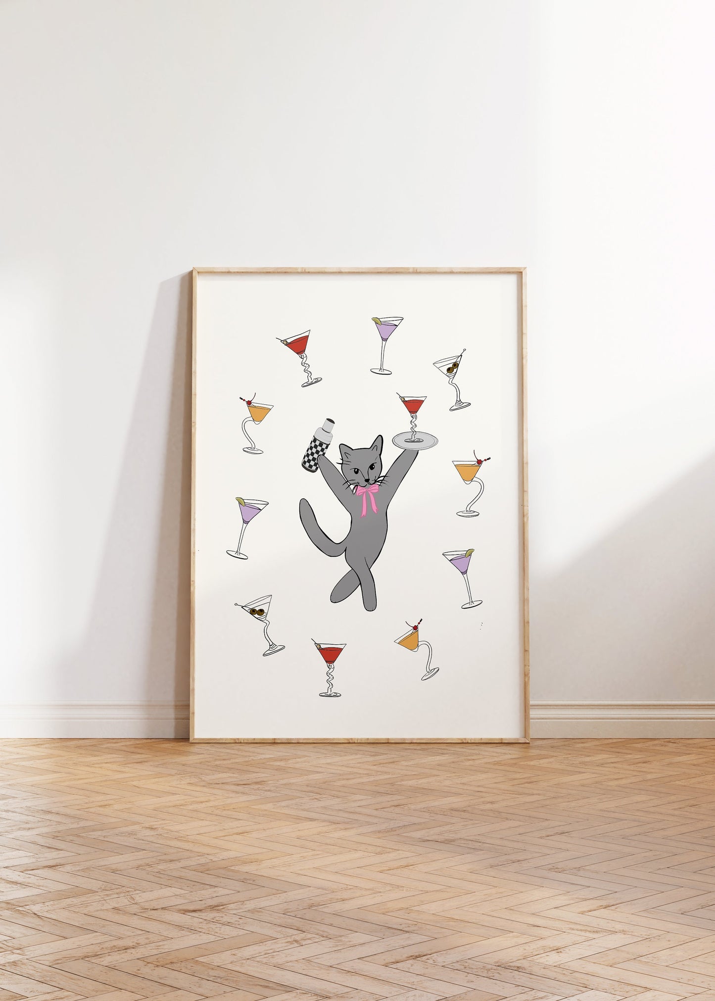 Retro Cat Martini Digital Print, Alcohol Prints, Bar Cart Art, Bar Printable Art, Cocktail Wall Art, Kitchen Wall Decor, Martini Print, Vintage