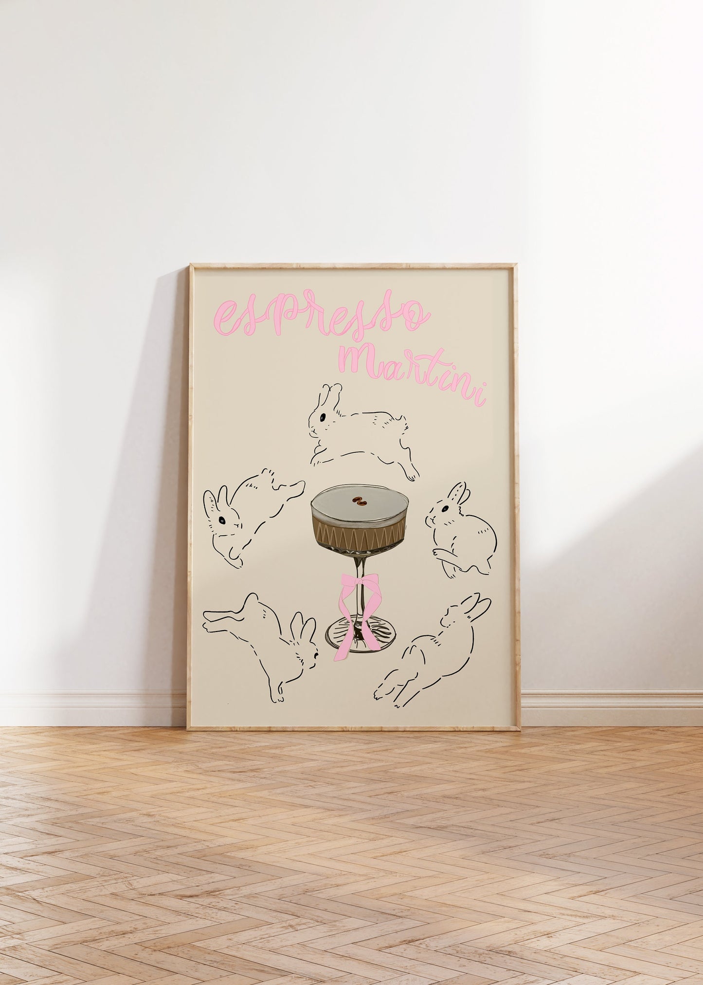 Espresso Martini Bunny Print, Alcohol Prints, Bar Cart Art, Bar Printable Art, Cocktail Wall Art, Kitchen Wall Decor, Rabbit, Coquette
