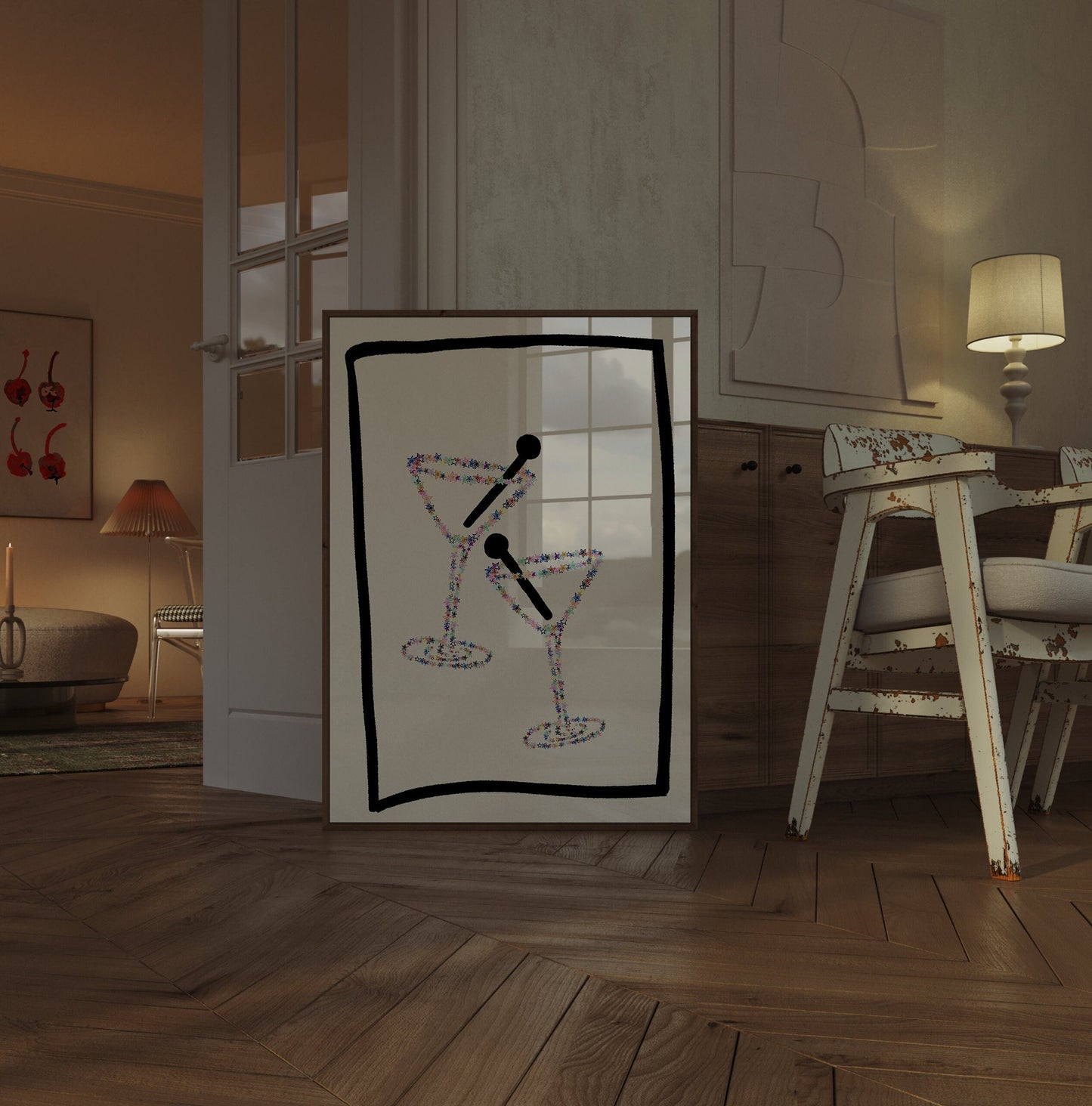 Retro Martini Cheers Digital Print, Alcohol Prints, Bar Cart Art, Bar Printable Art, Cocktail Wall Art, Kitchen Wall Decor, Star Print, Abstract