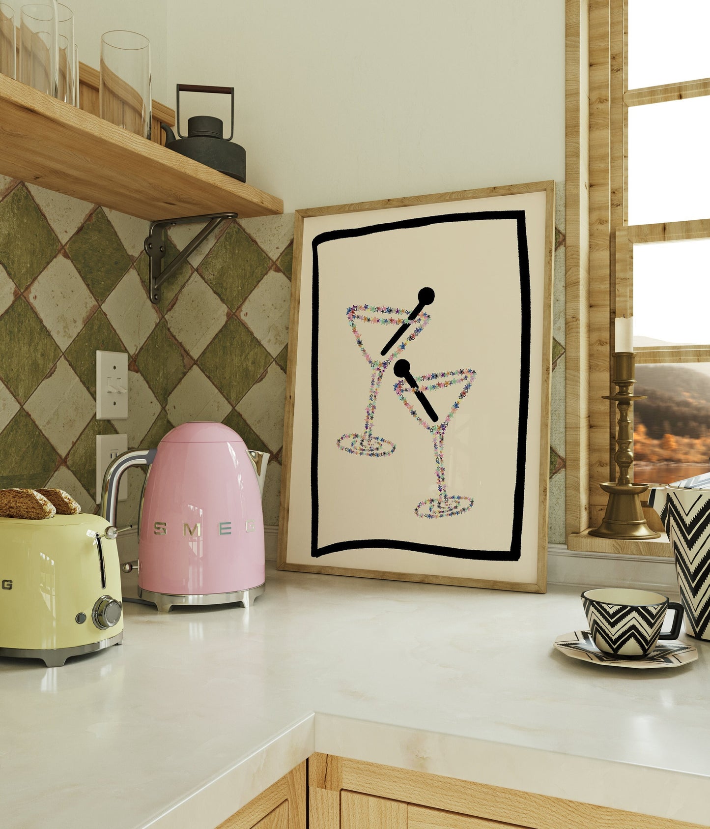Retro Martini Cheers Digital Print, Alcohol Prints, Bar Cart Art, Bar Printable Art, Cocktail Wall Art, Kitchen Wall Decor, Star Print, Abstract