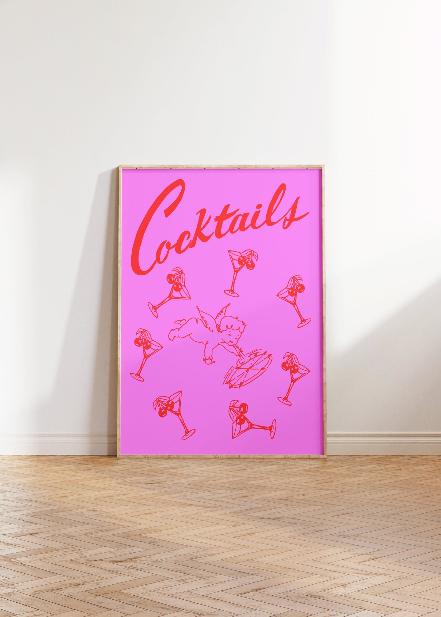 Pink Cocktail Cherub Digital Print, Bar Sign, Bar Cart Art, Apartment Decor Aesthetic, Trendy Posters, Best Selling Art, Cocktail Cabinet, Wall Cherub